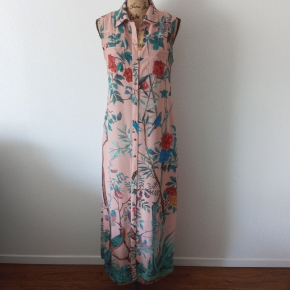 Soft Surroundings Chinoiserie Floral And Birds Maxi Dress - Picture 3 of 12